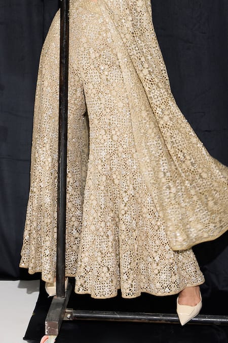 Buy_Twenty Nine_Beige Lace Lace, Mirrors Floral Embroidered Bootcut Pant _Online_at_Aza_Fashions