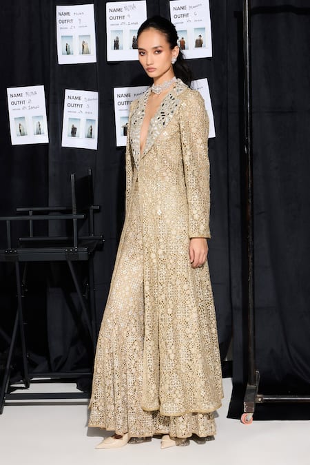 Shop_Twenty Nine_Beige Lace Lace, Mirrors Floral Embroidered Bootcut Pant _Online_at_Aza_Fashions