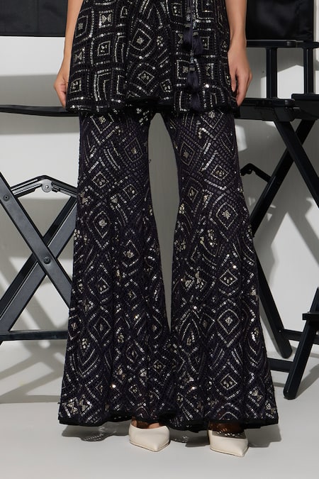 Buy_Twenty Nine_Blue Lace Mirrors, Sequins Indigo Geometric Bootcut Pant _Online_at_Aza_Fashions