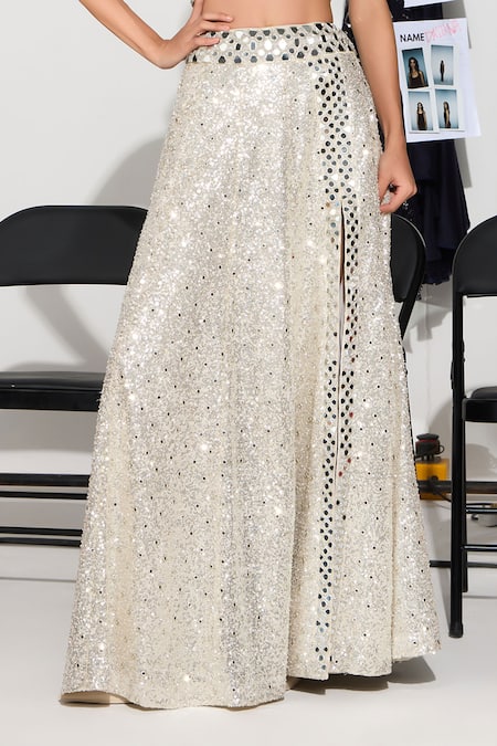 Shop_Twenty Nine_Silver Tulle Sequins, Mirrors Lehenga _Online_at_Aza_Fashions