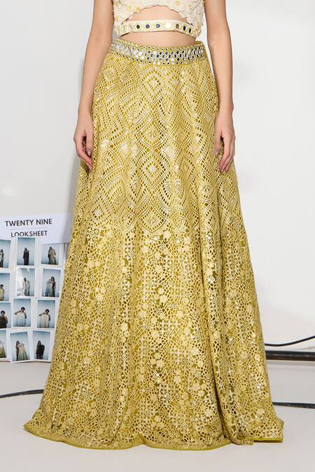 Twenty Nine Yellow Lace Embroidery Floral Kalidar Lehenga Online at Aza Fashions Twenty Nine_Yellow Lace Embroidery Floral Kalidar Lehenga _Online_at_Aza_Fashions