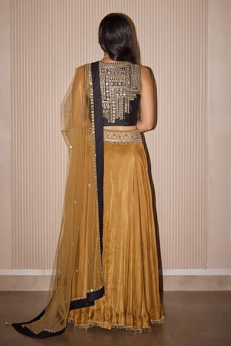 Shop Twenty Nine Gold Tissue Mirrors, Embroidery Marodi Lehenga at Aza Fashions Shop_Twenty Nine_Gold Tissue Mirrors, Embroidery Marodi Lehenga _at_Aza_Fashions