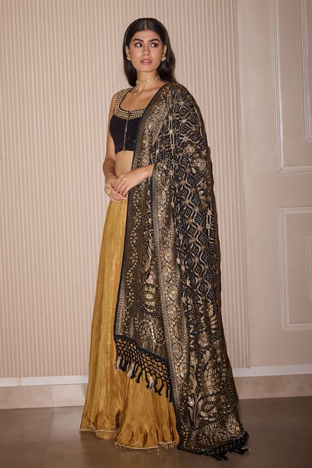 Shop Twenty Nine Gold Tissue Mirrors, Embroidery Marodi Lehenga Online at Aza Fashions Shop_Twenty Nine_Gold Tissue Mirrors, Embroidery Marodi Lehenga _Online_at_Aza_Fashions