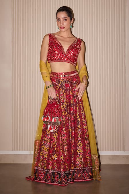 Twenty Nine Red Floral Patola Lehenga 