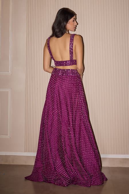 Shop Twenty Nine Purple Crepe Mirrors Embroidered Lehenga at Aza Fashions Shop_Twenty Nine_Purple Crepe Mirrors Embroidered Lehenga _at_Aza_Fashions