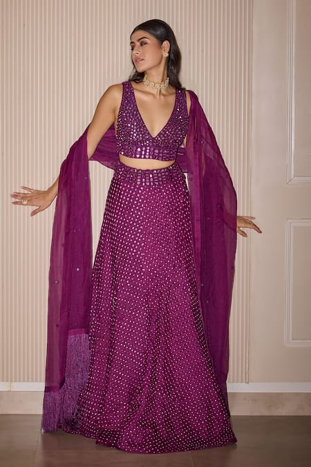 Buy Twenty Nine Purple Crepe Mirrors Embroidered Lehenga Online at Aza Fashions Buy_Twenty Nine_Purple Crepe Mirrors Embroidered Lehenga _Online_at_Aza_Fashions