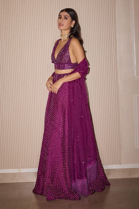 Buy Twenty Nine Purple Crepe Mirrors Embroidered Lehenga Buy_Twenty Nine_Purple Crepe Mirrors Embroidered Lehenga