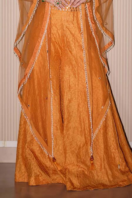 Shop Twenty Nine Orange Silk Mirrors, Embroidery Collared Mirrorwork Sharara Set Online at Aza Fashions Shop_Twenty Nine_Orange Silk Mirrors, Embroidery Collared Mirrorwork Sharara Set _Online_at_Aza_Fashions