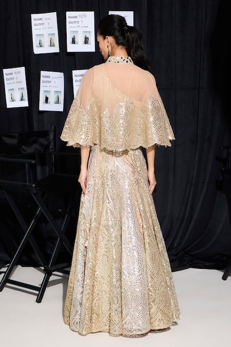 Shop_Twenty Nine_Peach Mirror Embroidered Blush Cape _at_Aza_Fashions