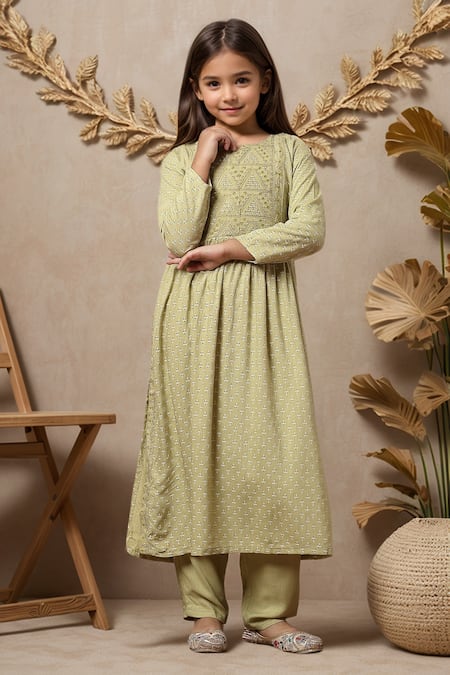 Samyukta Singhania_Yellow Rayon Embroidery Thread Work Anarkali And Trouser Set _Online_at_Aza_Fashions