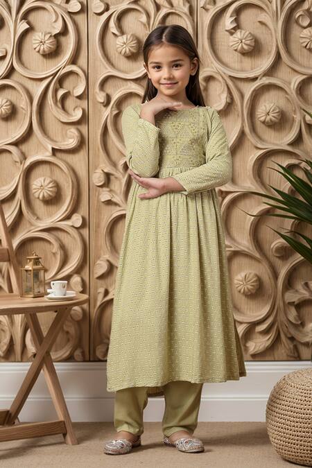 Shop_Samyukta Singhania_Yellow Rayon Embroidery Thread Work Anarkali And Trouser Set _Online_at_Aza_Fashions