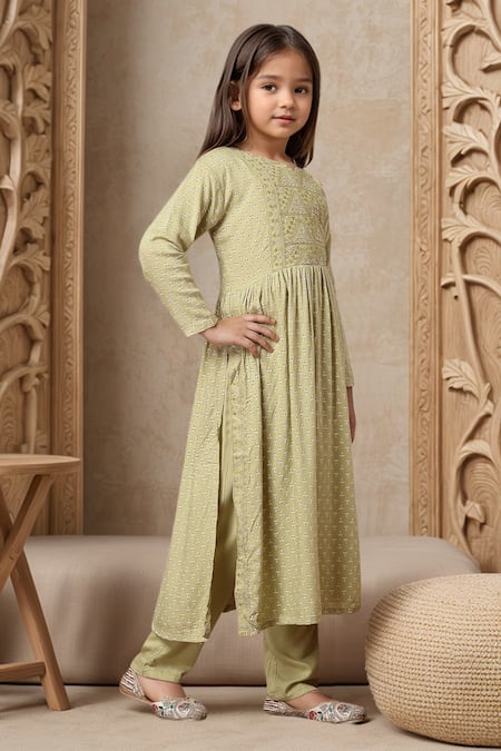 Buy_Samyukta Singhania_Yellow Rayon Embroidery Thread Work Anarkali And Trouser Set _Online_at_Aza_Fashions