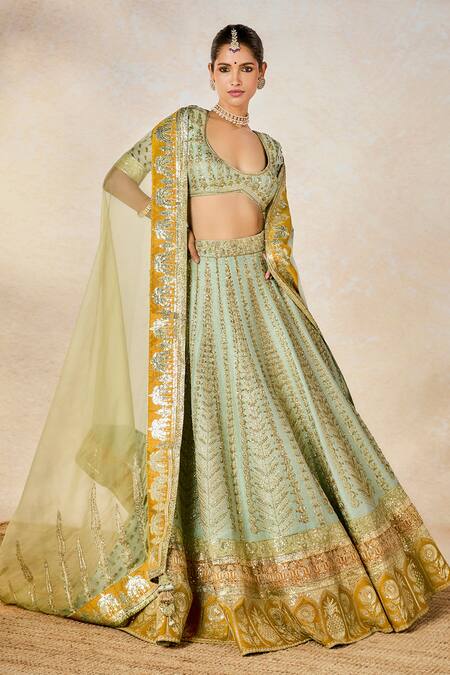 Masaba_Green , Organza, Viscose Kashni Embellished Bridal Lehenga Set _at_Aza_Fashions