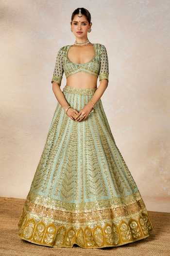 Shop Masaba Green , Organza, Viscose Kashni Embellished Bridal Lehenga Set Shop_Masaba_Green , Organza, Viscose Kashni Embellished Bridal Lehenga Set