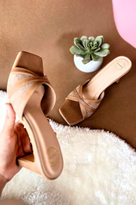 Modanta Footwear Tan Brown Criss Cross Strap Heels 