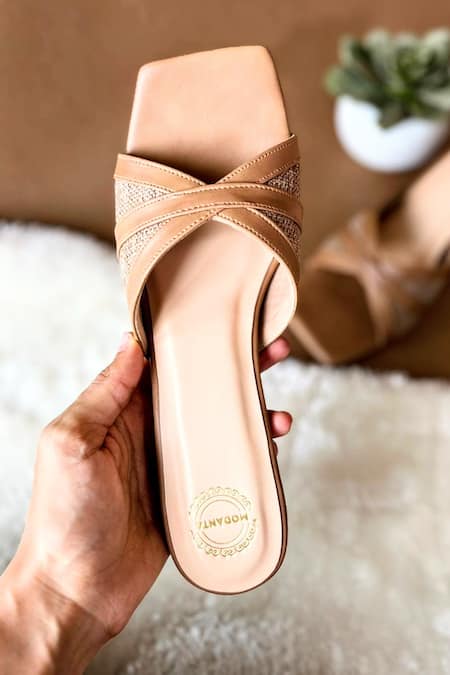 Modanta Footwear_Brown Tan Criss Cross Strap Heels _Online_at_Aza_Fashions