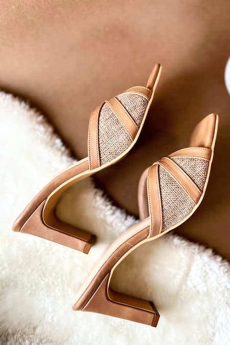 Buy_Modanta Footwear_Brown Tan Criss Cross Strap Heels _Online_at_Aza_Fashions