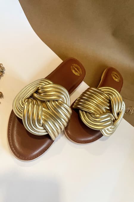 Shop_Modanta Footwear_Gold Infinity Strap Flats _at_Aza_Fashions