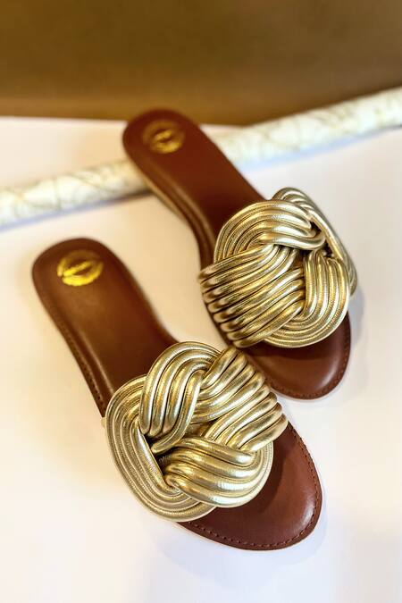 Buy_Modanta Footwear_Gold Infinity Strap Flats _Online_at_Aza_Fashions