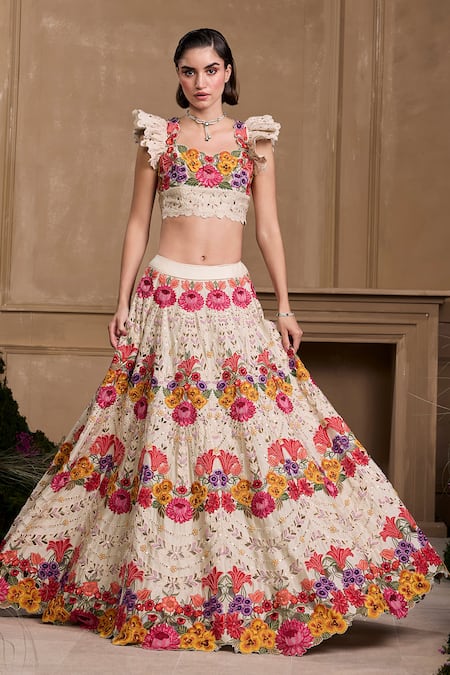 Chandrima Ivory Chanderi Embroidery Scoop Neck Cutwork Bustier Online at Aza Fashions Chandrima_Ivory Chanderi Embroidery Scoop Neck Cutwork Bustier _Online_at_Aza_Fashions