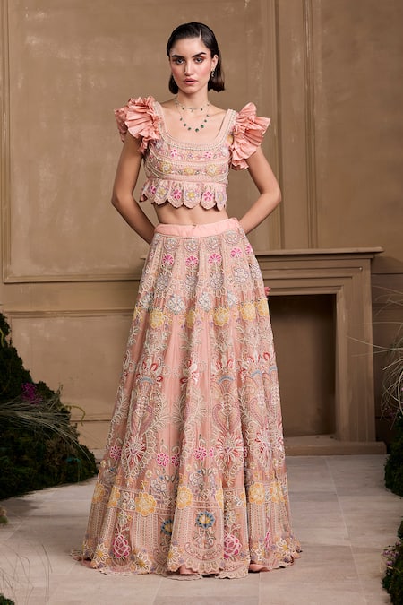 Chandrima_Pink Chanderi, Cotton Beads, Embroidery Embellished Floral Cordwork Bustier _Online_at_Aza_Fashions