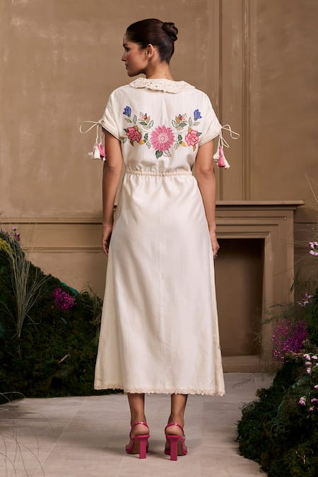 Chandrima Embellished Floral Applique Shirt Dress 