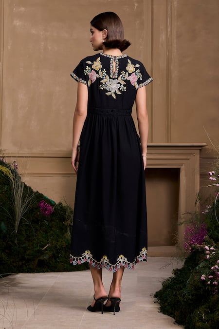 Chandrima Black Contrast Embellished Midi Dress 