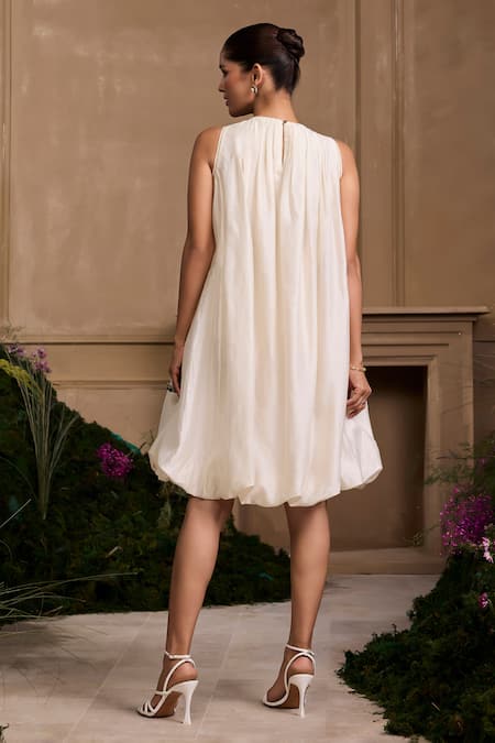 Chandrima Ivory Bubble Hem Gathered Dress 