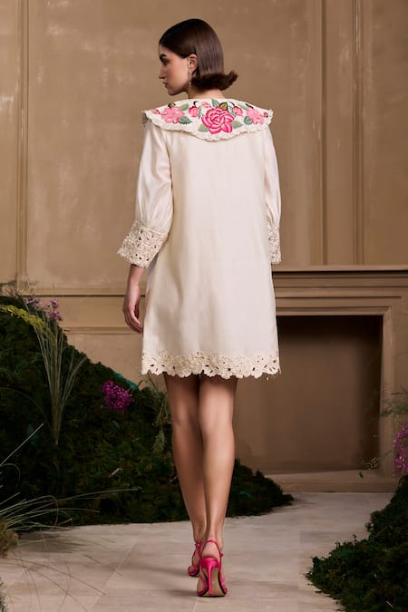 Chandrima Embellished Rose Motif Shirt Dress 