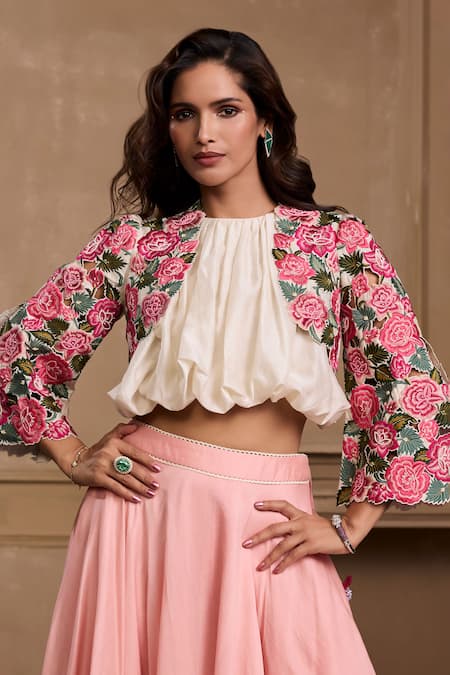 Chandrima Rose Thread work Bolero Jacket 