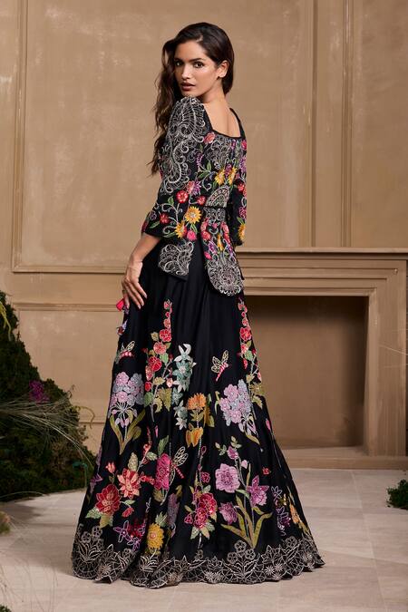 Chandrima Floral Applique Black Lehenga 