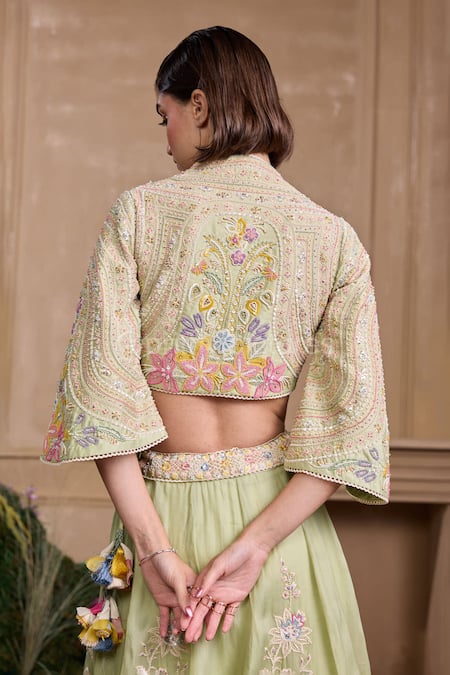 Chandrima Floral Embroidered Mint Green Lehenga 