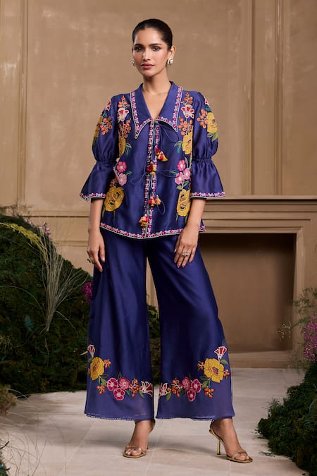 Chandrima Chanderi Floral Embroidered Flared Pant 