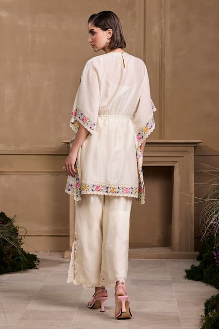 Shop_Chandrima_Ivory Chanderi, Linen Embroidery, Cut Work Pant _at_Aza_Fashions
