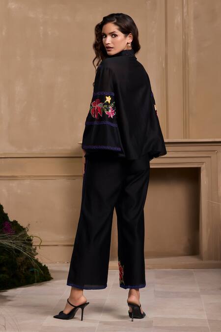 Shop Chandrima Black Chanderi, Linen Beads, Embroidery Floral Pant at Aza Fashions Shop_Chandrima_Black Chanderi, Linen Beads, Embroidery Floral Pant _at_Aza_Fashions