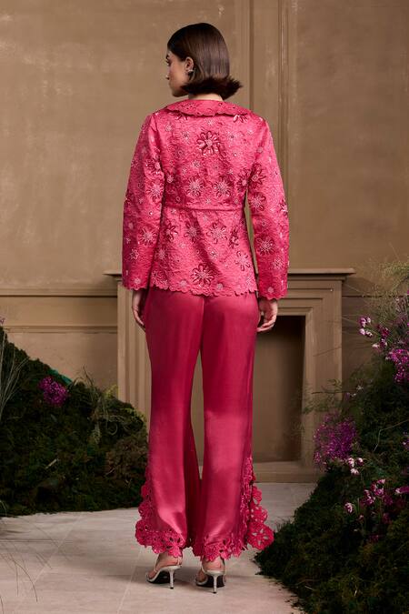 Shop Chandrima Pink Silk Satin Cut Work, Embroidery Fuchsia Pant at Aza Fashions Shop_Chandrima_Pink Silk Satin Cut Work, Embroidery Fuchsia Pant _at_Aza_Fashions