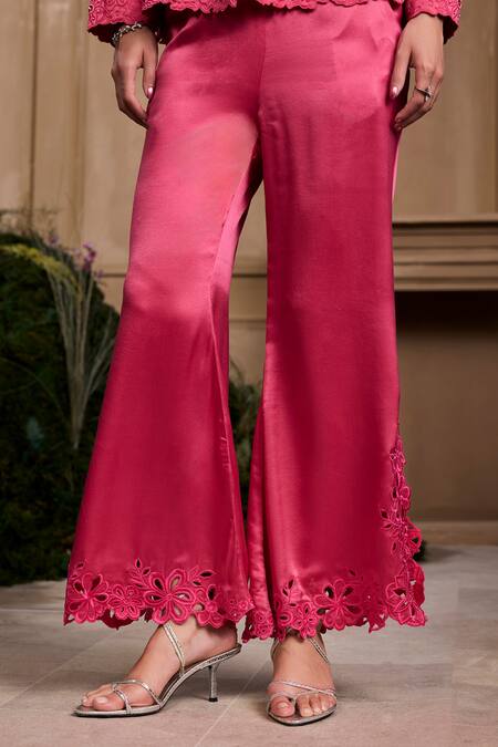 Chandrima Pink Silk Satin Cut Work, Embroidery Fuchsia Pant Online at Aza Fashions Chandrima_Pink Silk Satin Cut Work, Embroidery Fuchsia Pant _Online_at_Aza_Fashions