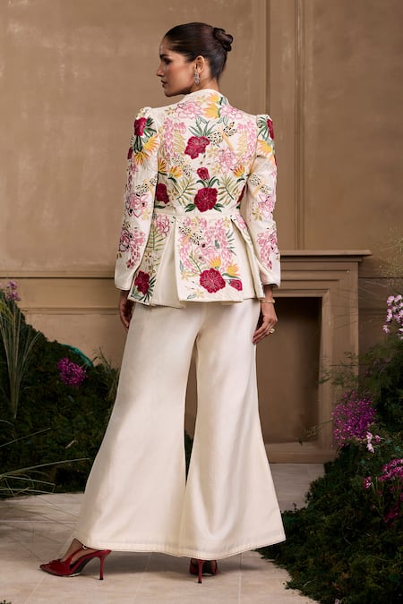 Shop Chandrima Ivory Chanderi, Cotton Embroidery Floral Bell Bottom Pant at Aza Fashions Shop_Chandrima_Ivory Chanderi, Cotton Embroidery Floral Bell Bottom Pant _at_Aza_Fashions