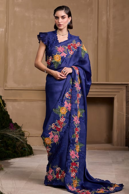 Chandrima Floral Embroidered Ruffle Border Saree 