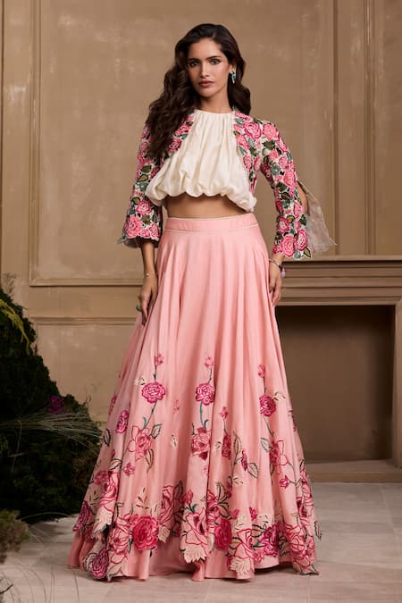 Shop_Chandrima_Ivory Chanderi Closed Bubble Hem Top _at_Aza_Fashions