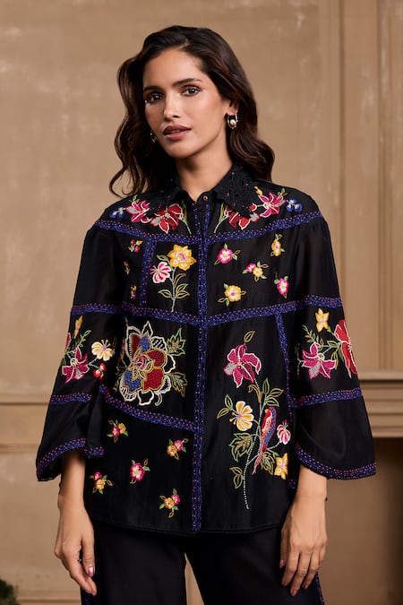 Chandrima Chanderi Floral Embroidered Shirt 