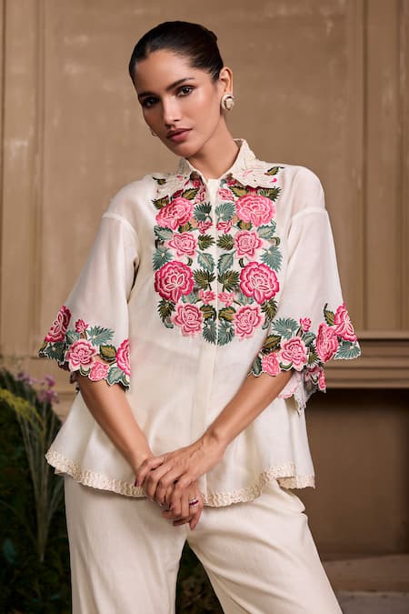 Chandrima Chanderi Rose Embroidered Shirt 