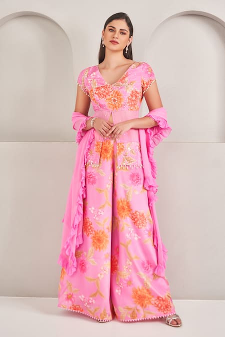 SAMMOHI BY MOKSHA AND HIRAL Floral Print Top Palazzo Set 