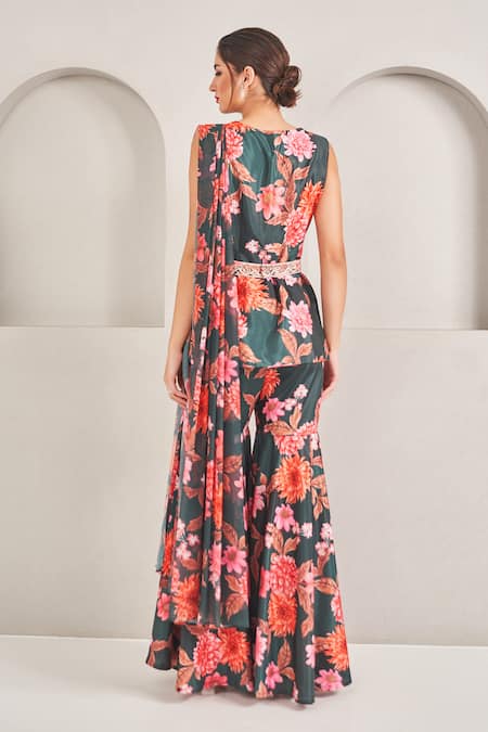 Sammohi By Moksha And Hiral Floral Peplum Kurta Set with Dupatta 