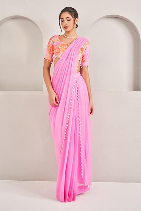 SAMMOHI BY MOKSHA AND HIRAL Tassel Embroidered Pre-Draped Saree With Blouse 