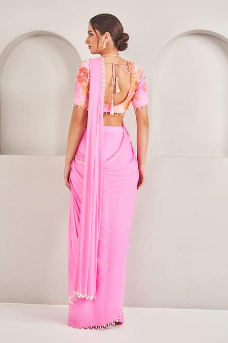 Sammohi By Moksha And Hiral Embroidered Pre-Draped Saree & Blouse Set 