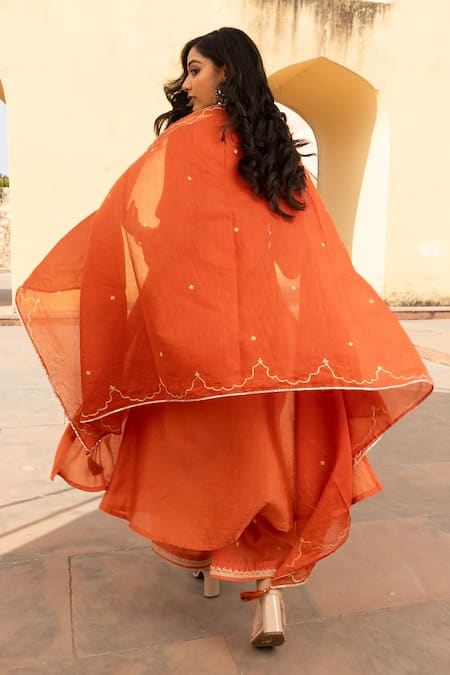 ASRUMO Orange Ditsy Bloom Embroidered Kurta Set 