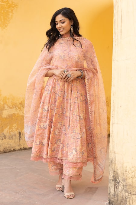 ASRUMO Bloom Handblock Print Anarkali Set 