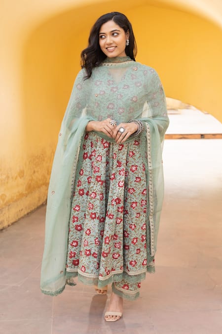 ASRUMO Blossom Handblock Print Anarkali Set 