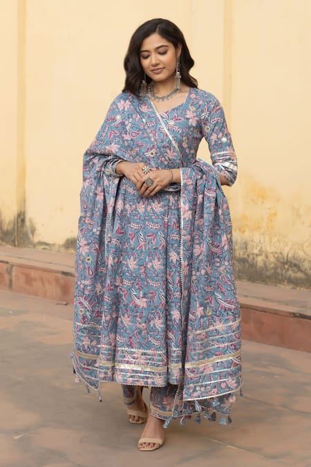 ASRUMO Gardenia Handblock Print Anarkali Set 